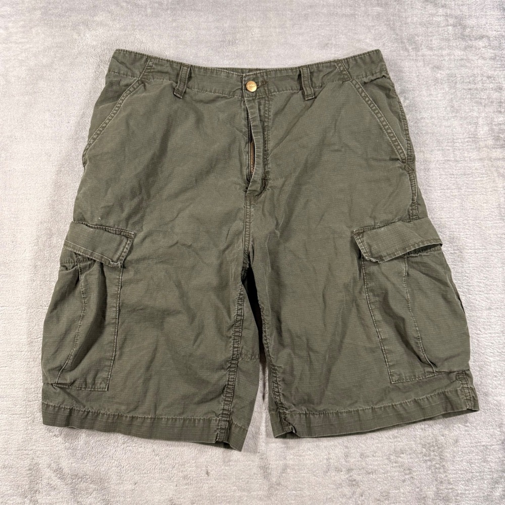 Carhartt Shorts Mens 34 Olive Green Baggy Cargo Ripstop Utility Workwear
